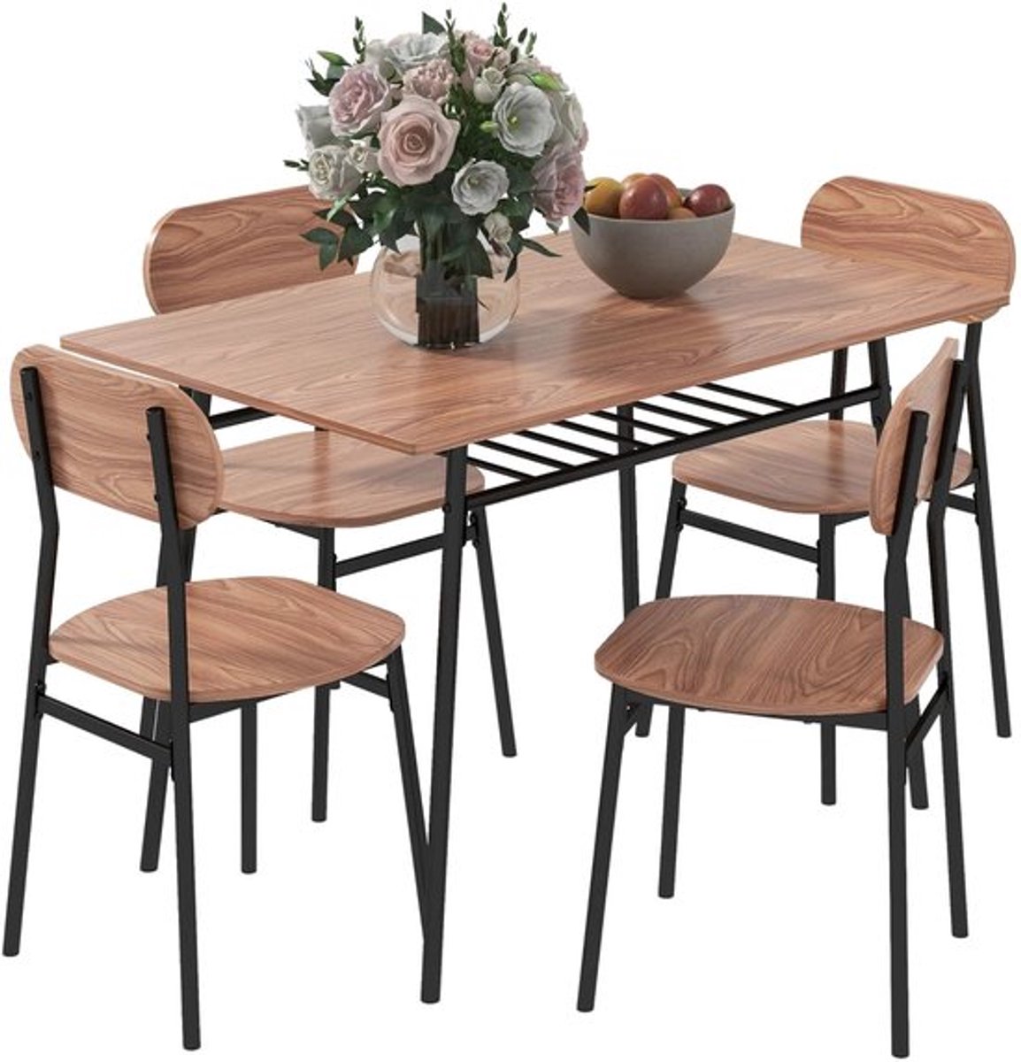 Eettafelset – Eettafel – Tafel Met Stoelen – Eetkamerset – Compacte Set – Metalen Opbergru
