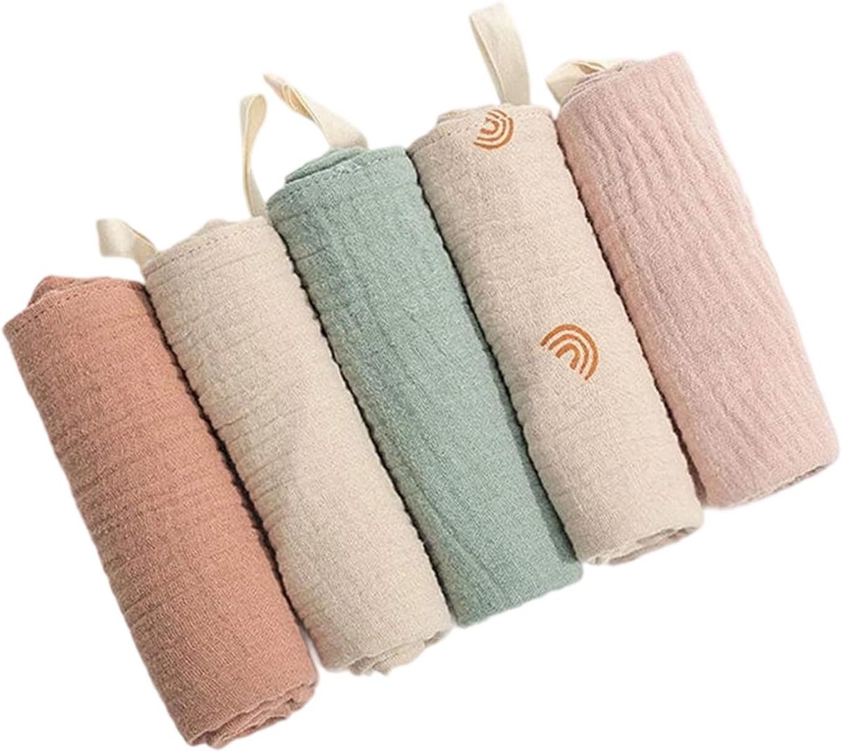 SnelShoppen - Pack van 5 Muslin Doeken voor Pasgeborenen, Zachte Katoenen Wasdoekjes, 22 x 23 cm, Ideaal voor Voeden, Wassen en Wrijven, Gemengde Kleu
