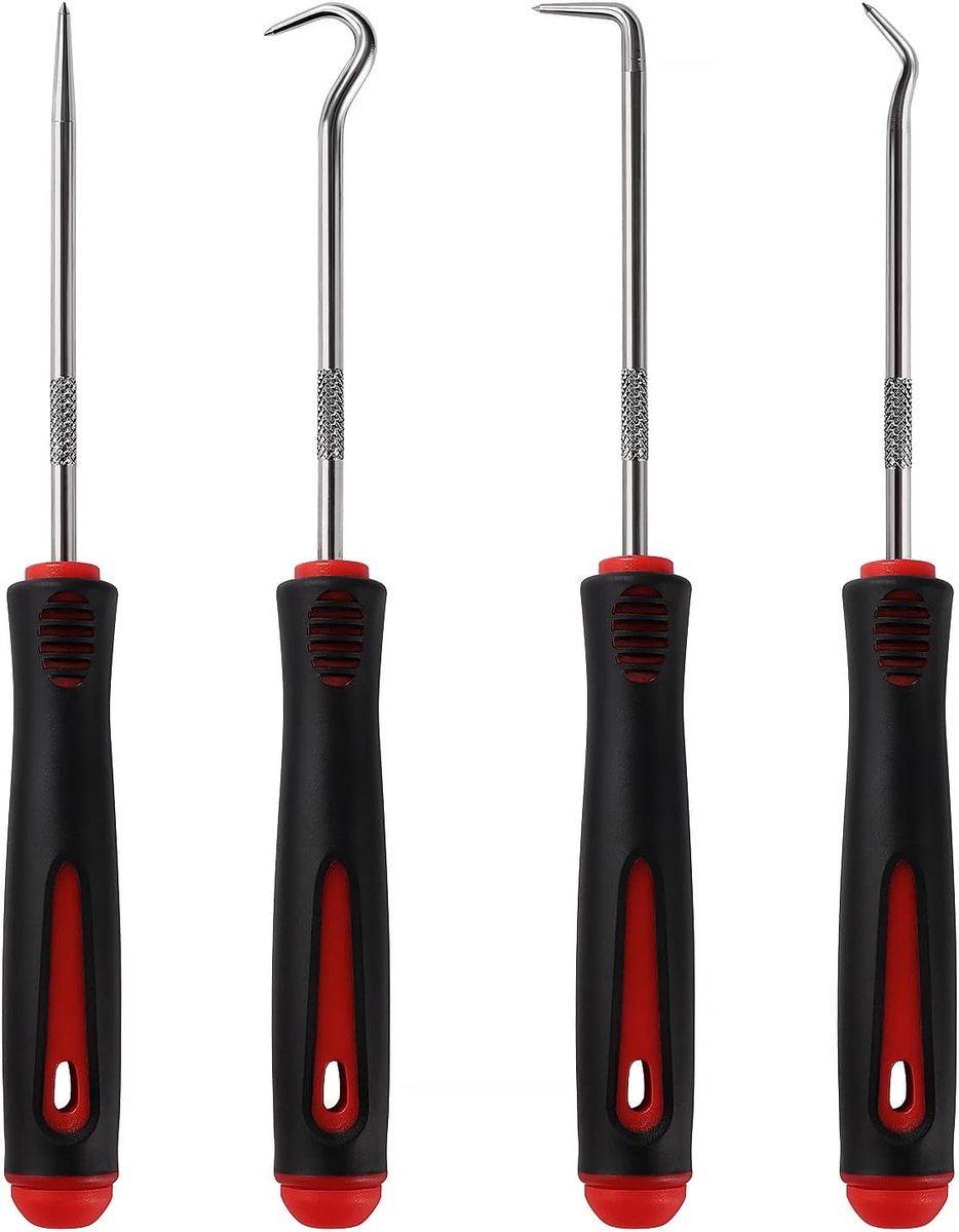 SnelShoppen - 4Pcs Pick and Hook Set 16.5cm - Precisie Haak Gereedschap voor Auto O-Ringen, Hoses, Rubber - Ergonomische Handgreep, Duurzaam en Stevig