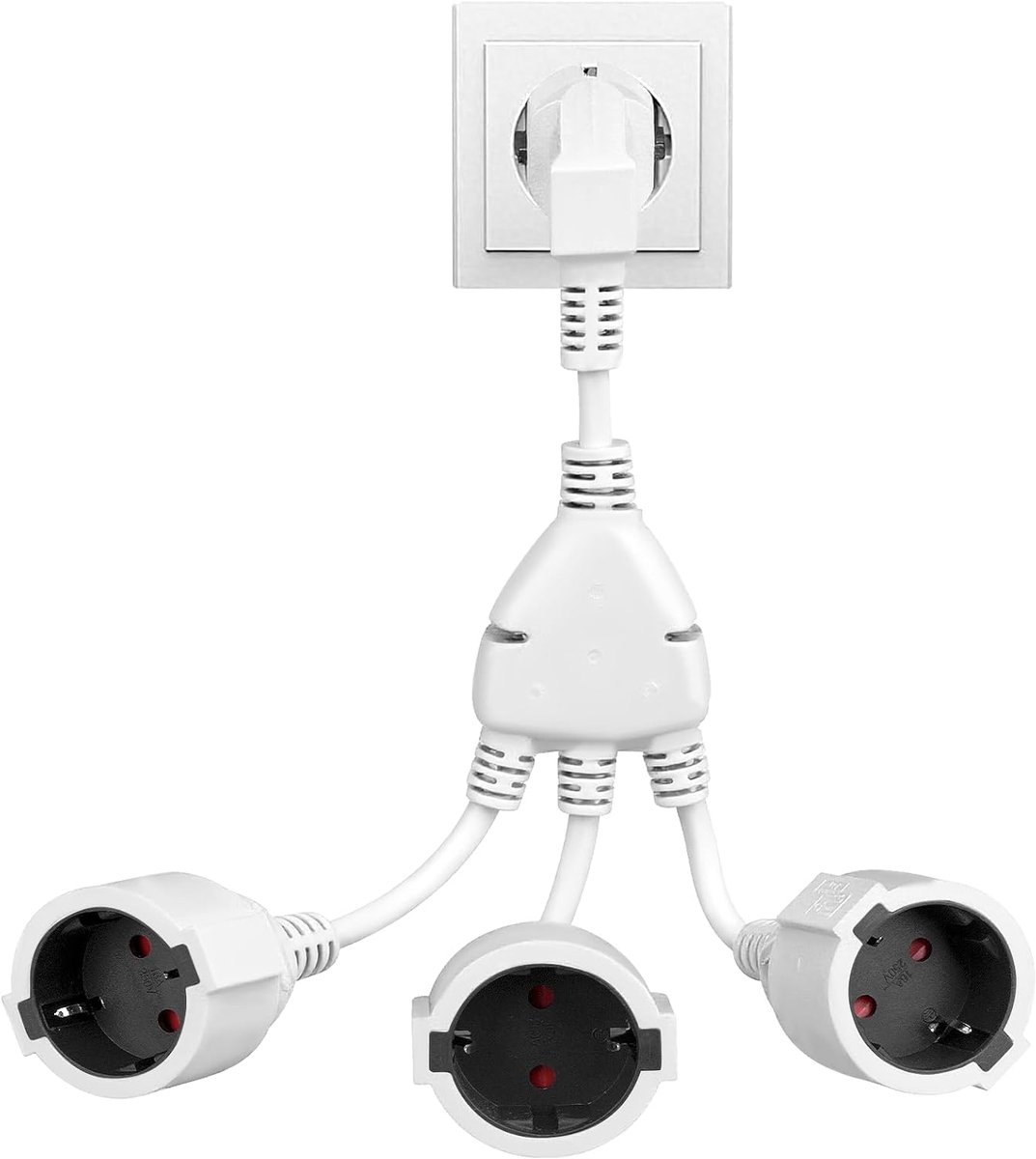 SnelShoppen - Dubbele stekker voor stopcontact, 3-voudige stekkeradapter, 3 Schuko meervoudige stopcontacten, geaarde verlengkabel 250V/16A, VDE/GS-ge