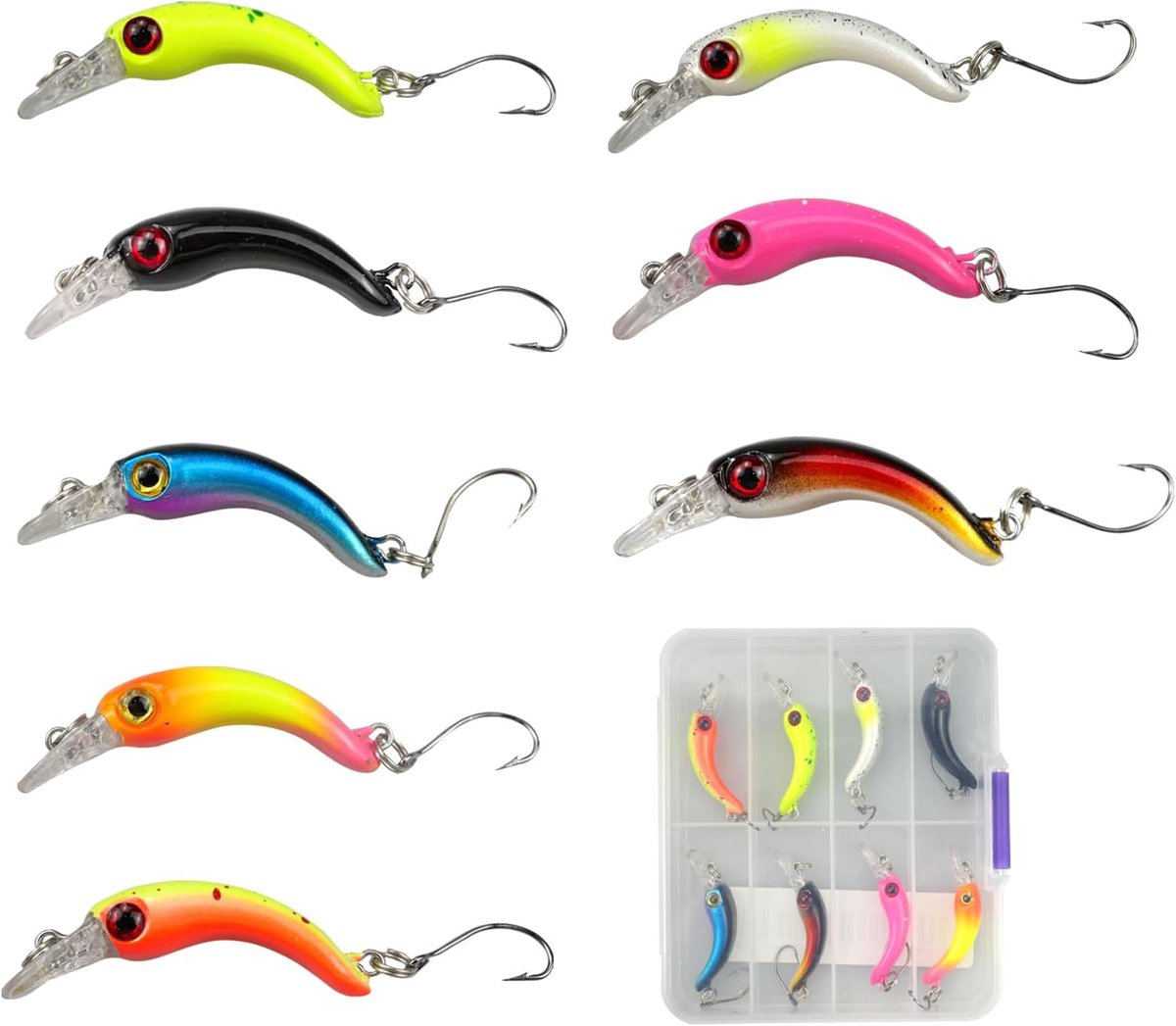 SnelShoppen - 8-delige Wobbler Set voor Vissen - Trout Lures met Enkele Haken voor Vers en Zout Water - Perfect voor Forel en Baars