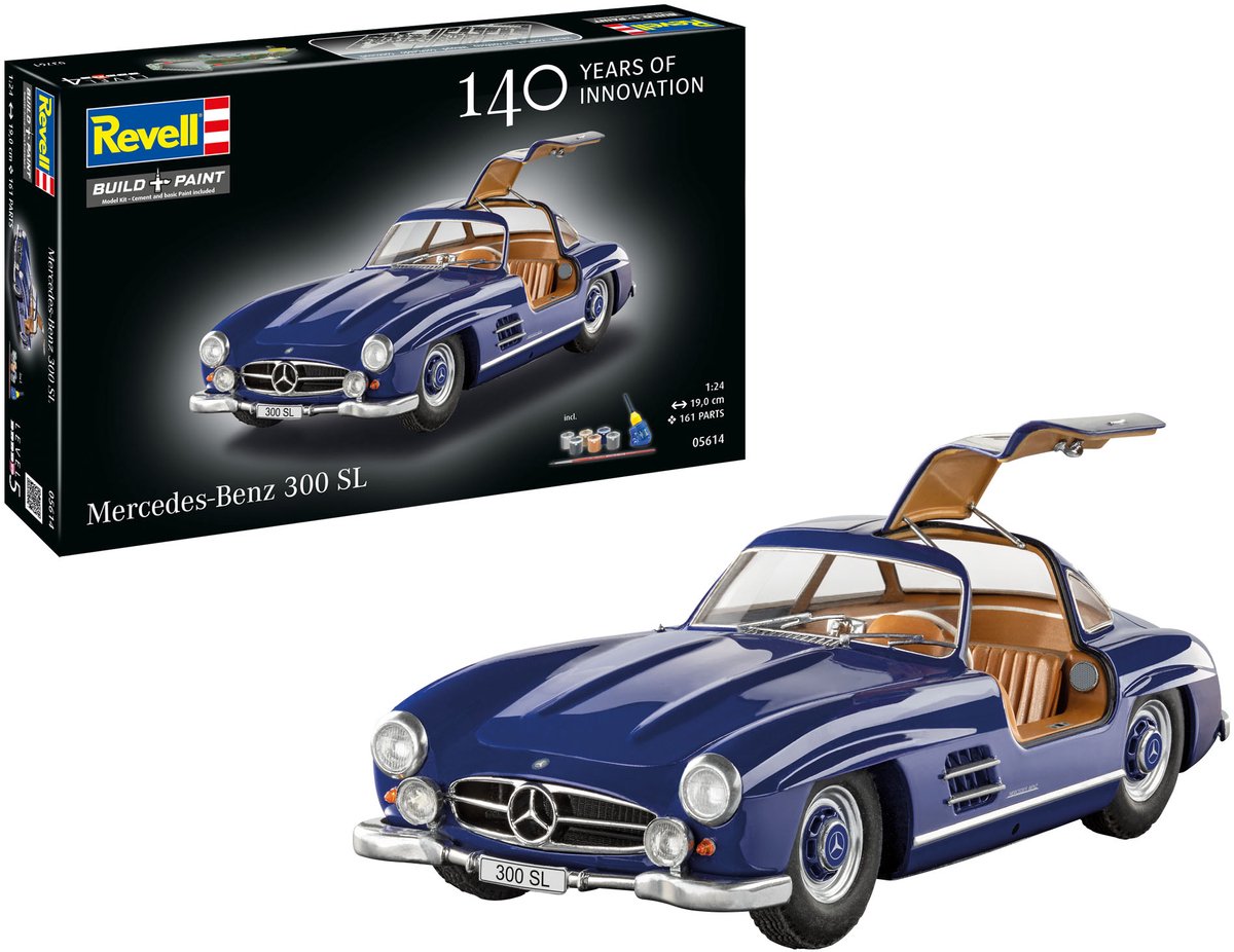 Revell Modelbouwpakket Auto - 05614 Mercedes-Benz 300 SL - 140 Years MB - Duitse Auto - Geschenkset Plastic - 1:24 - Modelbouw
