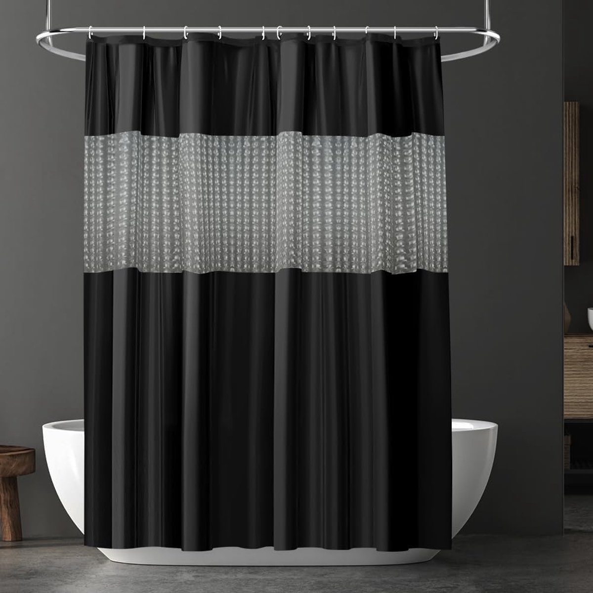 SnelShoppen - Douchegordijn Anti-Milieu, Waterdicht PEVA Badkamer Gordijnen, Schimmelbestendig met 12 Haakjes, 180x180cm, Grijs, Voor Badkuip en Douch