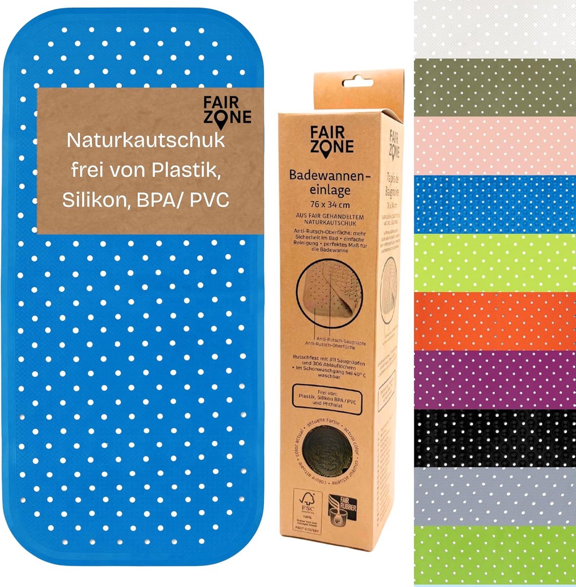 SnelShoppen - Antislip Badmat 76x34cm - Plasticvrij FSC Natuurrubber - 100% BPA+PVC Vrij - Wanneneinlage in Petrol Blauw - Veilig voor Kinderen en Bad