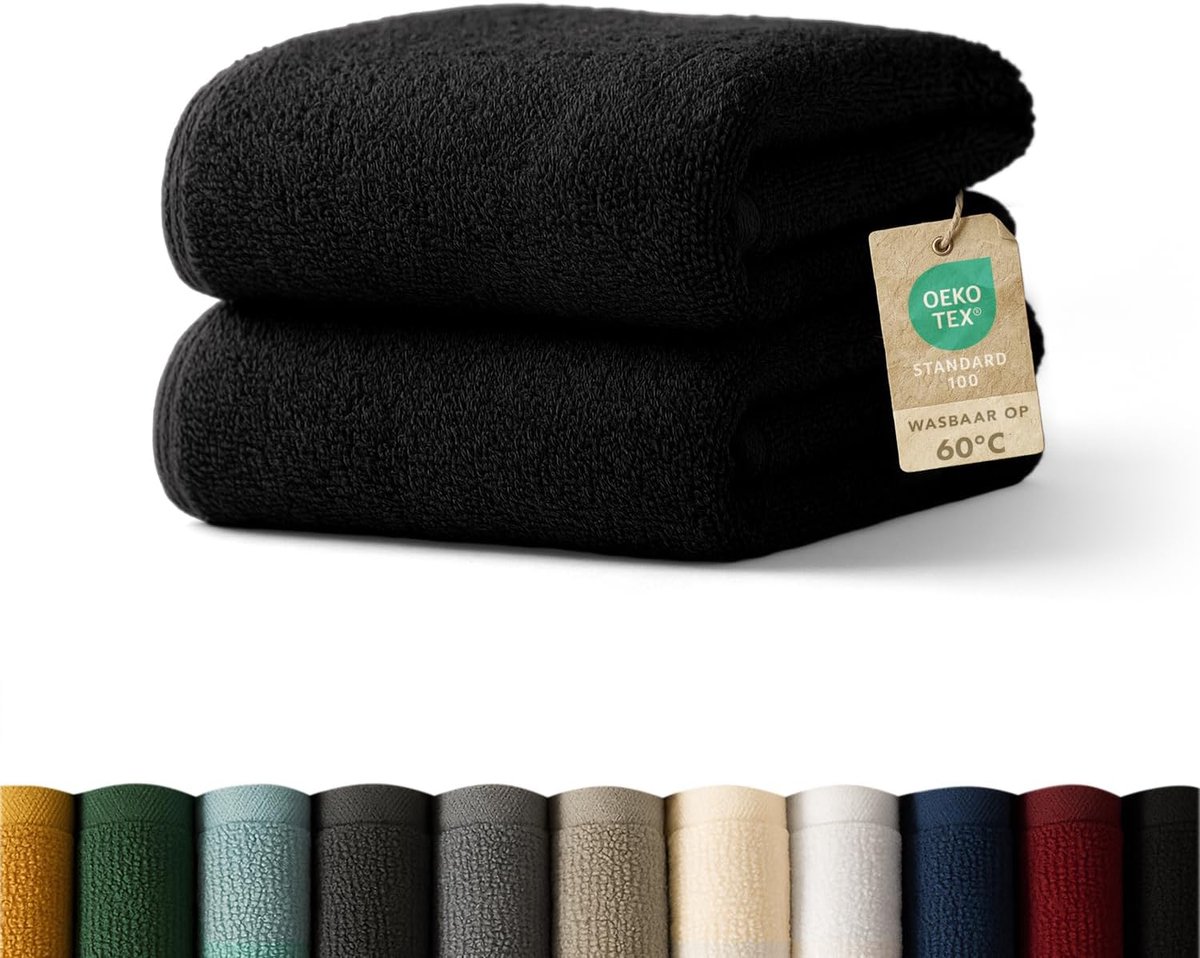 SnelShoppen - Handdoeken set 2 stuks 50x100 cm - Zacht en absorberend, 100% katoen, Oeko-Tex 100 gecertificeerd, zwart voor thuis, sauna, camping en m