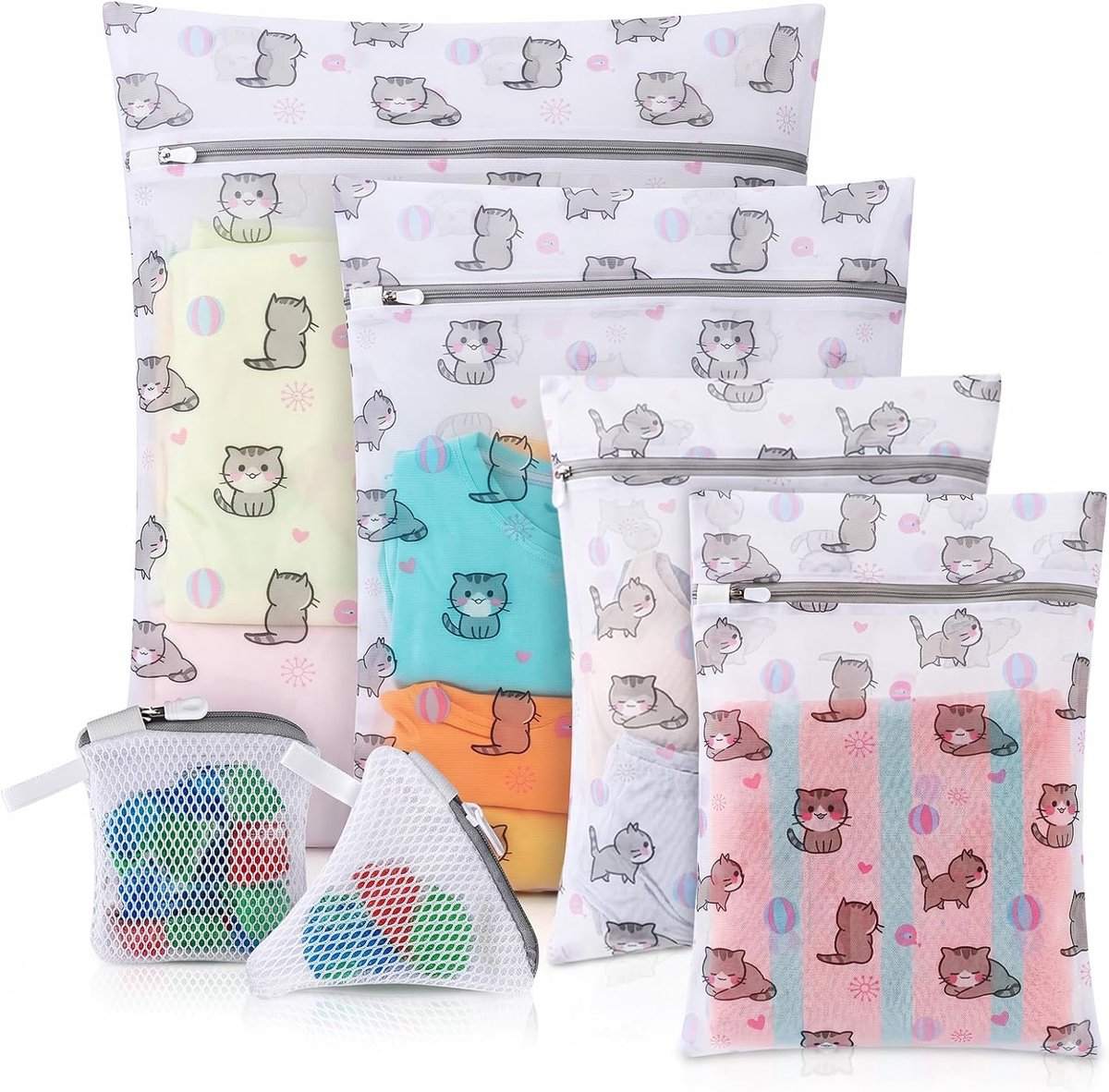 SnelShoppen - 6 x Wasnetten voor Wasmachine, 4 Waszakken (2S, 1M, 1L) en 2 Geurparel Zakjes, Rits Waszakken voor Ondergoed, Blouses, Gevoelige Kleding
