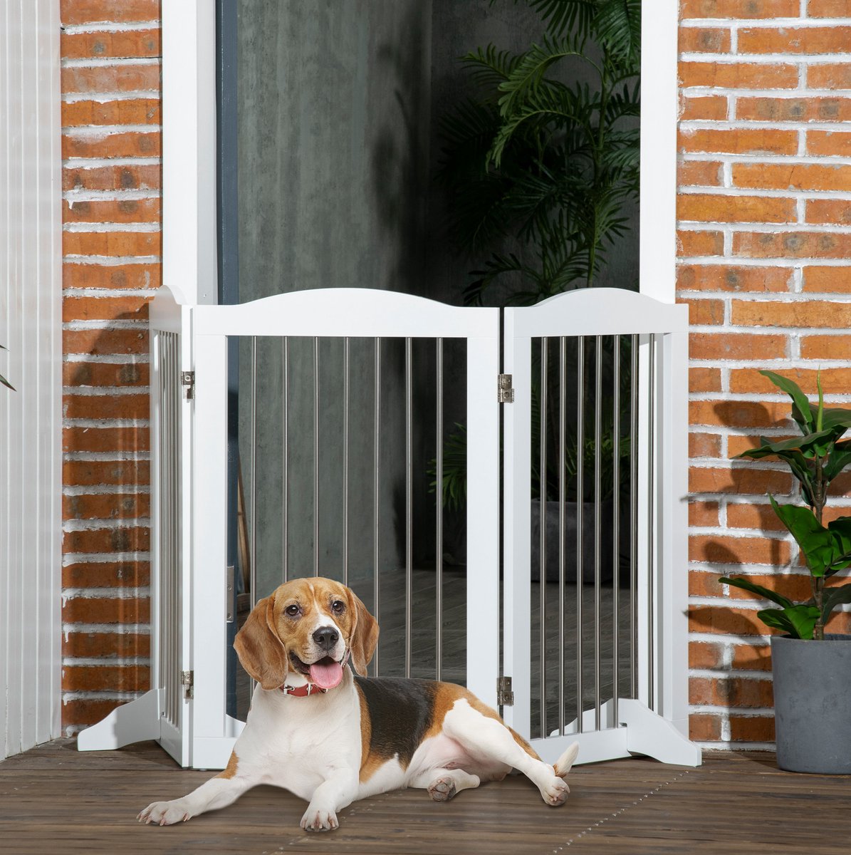MODENUIT Hondenhek – Opvouwbaar Vrijstaand 154 x 30 x 80 cm – MDF – Wit – 3 Panelen Voor Deur en Trap