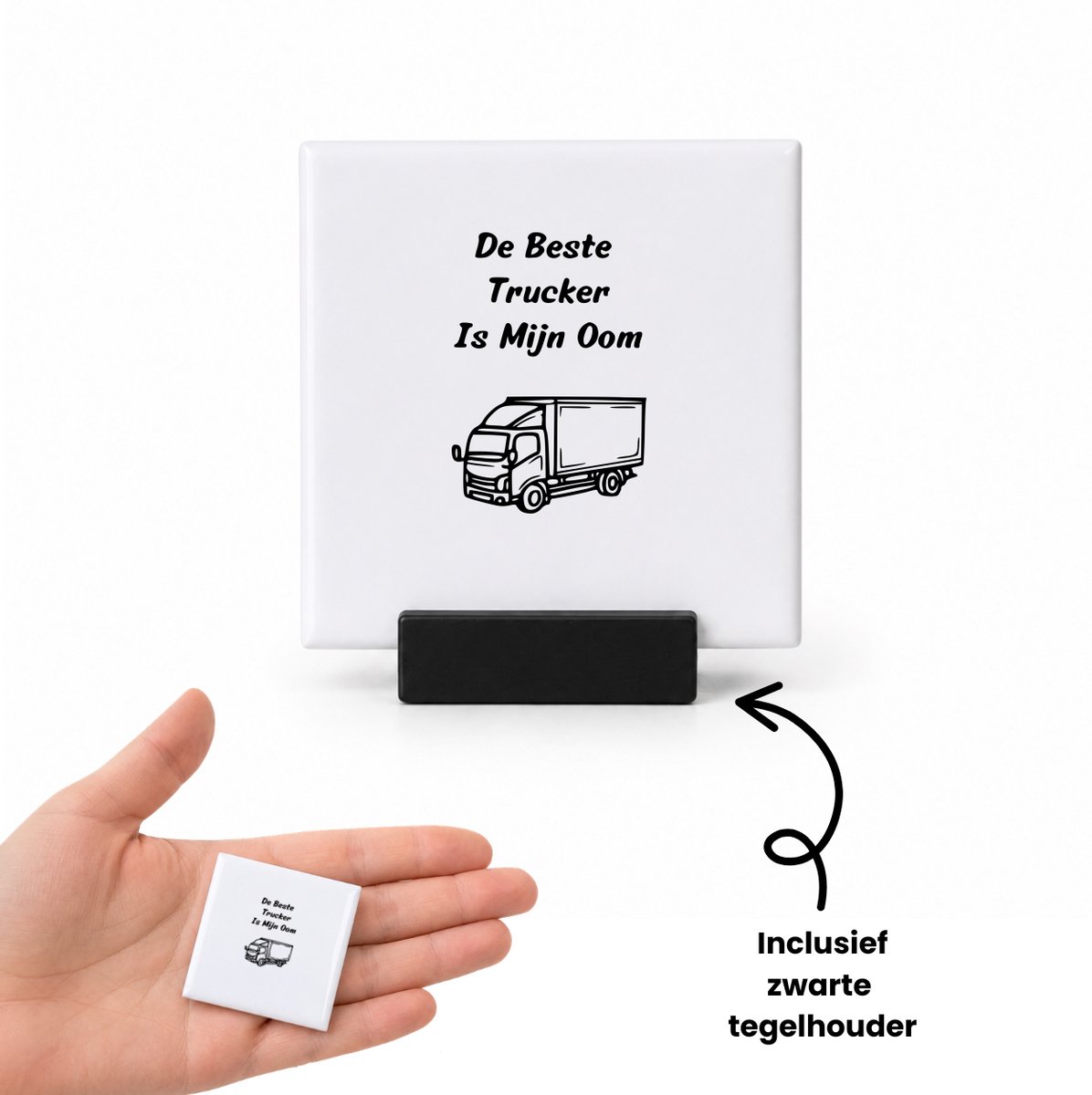 Hacebo De beste trucker is mijn oom tegeltje met tegelhouder - Vrachtwagen chauffeur - Beste vrachtwagenchauffeur - tegeltjes met tekst - Best truck driver - Accessoires - spreuktegels - 4.8x4.8 CM Wit