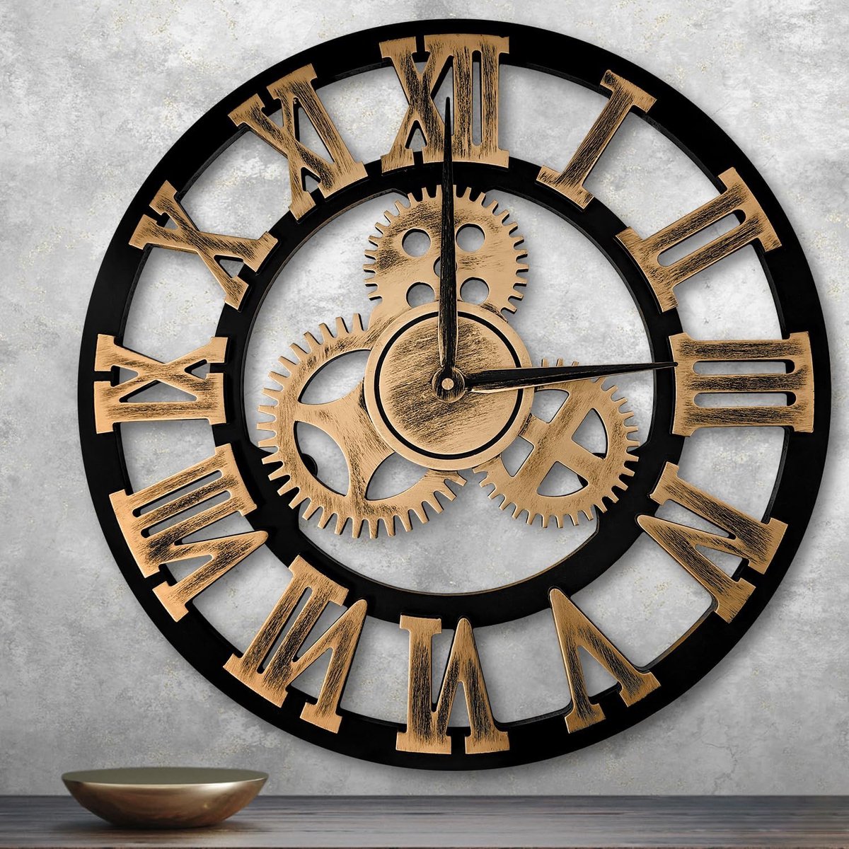 SnelShoppen - Grote Wandklok 58 cm Stil Geen Tikkende Geluiden 3D Tandwiel Vintage Wandklok Romeinse Cijfers Voor Woonkamer Keuken Slaapkamer Industri