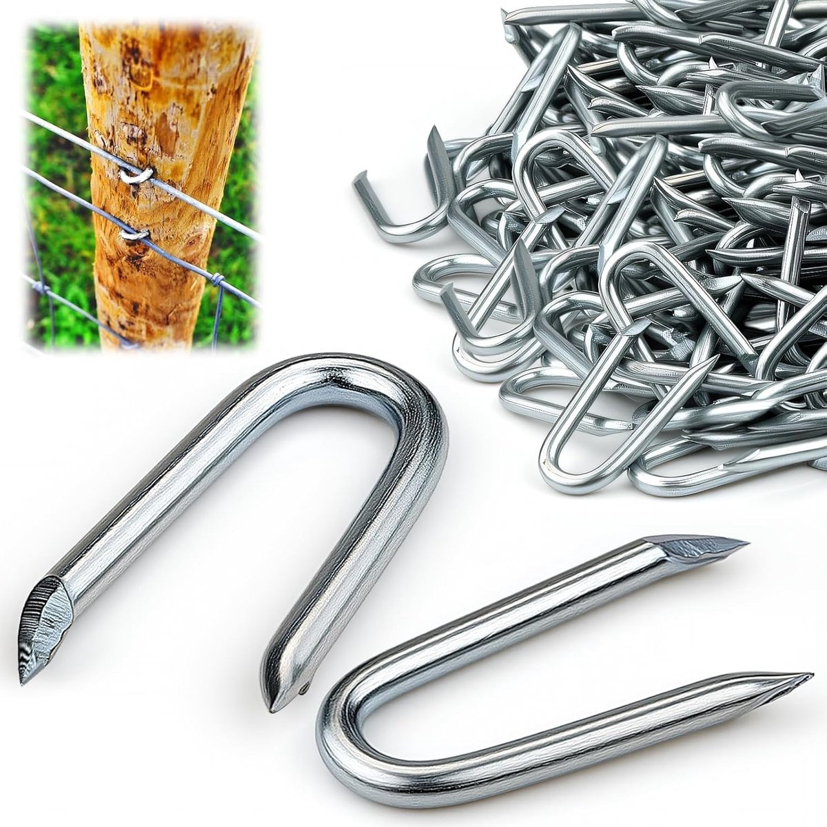 SnelShoppen - 540 Pcs Cramps Splash Nails U Klemmen voor Schutting, Galvanized U Klem Nagels voor Tuin, Florist Supplies, Roestbestendig, Sterk en Duu