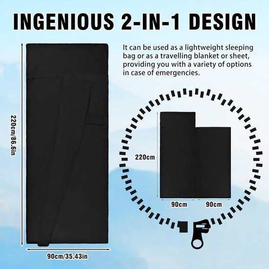 SnelShoppen - Ultralight Cotton Hut Slaapzak voor Camping en Hiking - Microfibre, 220x90 cm, Opvouwbaar, Lichtgewicht met Kussenscompartiment van Snelshoppen — afbeelding 3