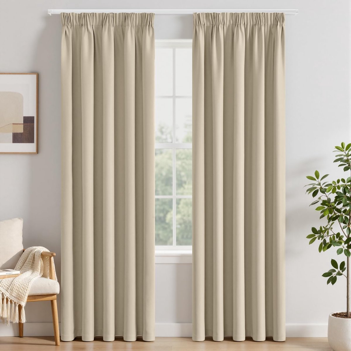 SnelShoppen - Zwarteout Gordijnen met Rimpelband Lichtbeige Opaque 245 cm - Thermische Gordijnen Set van 2 voor Woonkamer en Slaapkamer - 245 x 140 cm