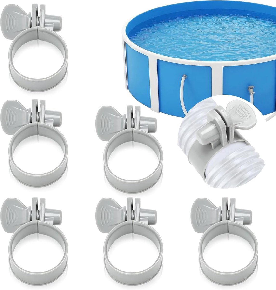 SnelShoppen - 6 Stuks Kunststof Klemklemmen voor Zwembadslang 32-38 mm, Verstelbare Klemmen voor Zandfilter, Geschikt voor Zwembadslangen 3,18 tot 3,8