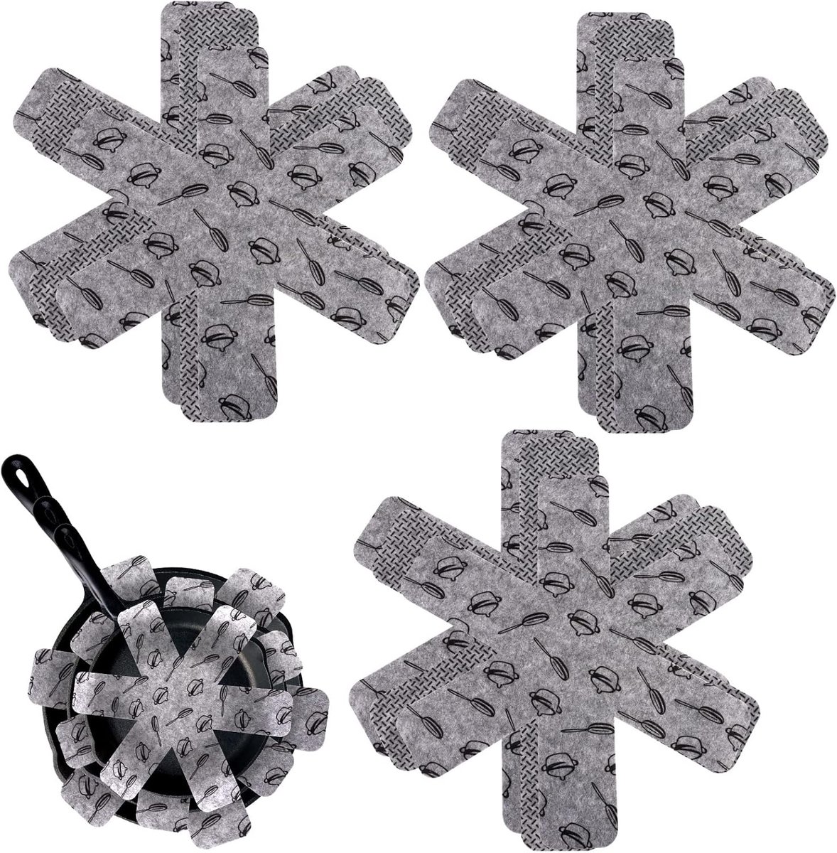 SnelShoppen - Pack van 9 Pan Beschermers voor Pannen en Kookpotten, Krassenbestendig, 3 Maten (26/36/38 cm), Grijs, Keukenaccessoire voor Veilig Opsla