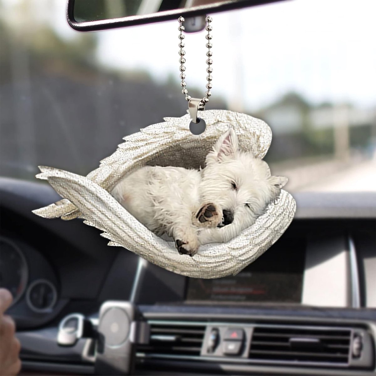SnelShoppen - West Highland Terrier Sleutelhanger met Engel Vleugels - Hondenliefhebber Herinneringsdecoratie - Kerst Ornament voor Auto Achteruitkijk
