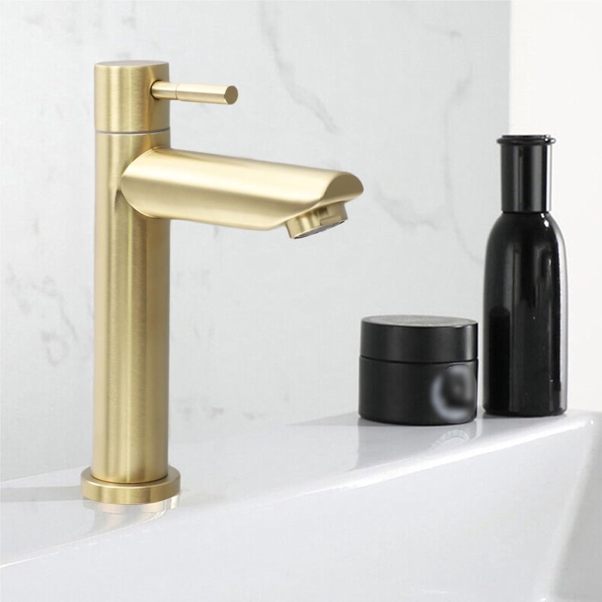 SnelShoppen - Vintage Brushed Gold 304 RVS Badkamer Kraan - Luxe Wastafelmengkraan - Duurzaam en Corrosiebestendig - Ideaal voor Badkamer en Wastafel