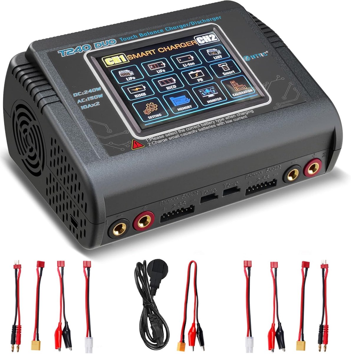 SnelShoppen - Lipo Balance Charger 150W DC 240W 10A voor Lipo LiIon LiFe LiHV NiMH NiCD PB - AC Oplader met XT60 Deans Tamiya Connectors - Snelle Batt