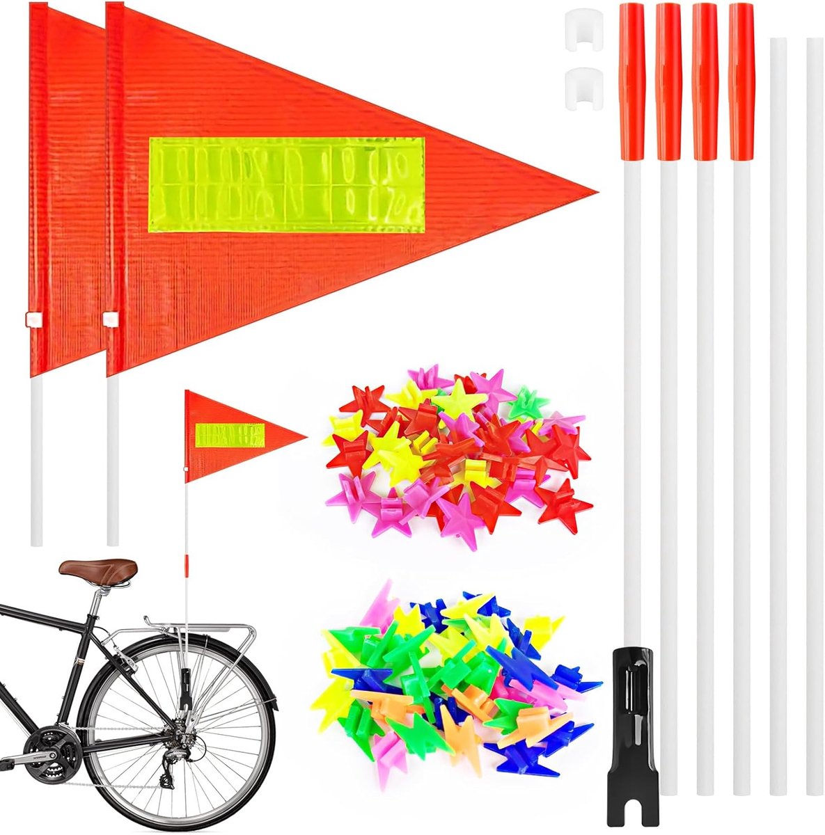 SnelShoppen - 2pcs Veiligheidsvlaggen, Fiets Pennant Verstelbaar, Reflecterende Kleine Vlag, Verstelbare Kinderen Fiets Vlag voor Fietstrailer, Scoote