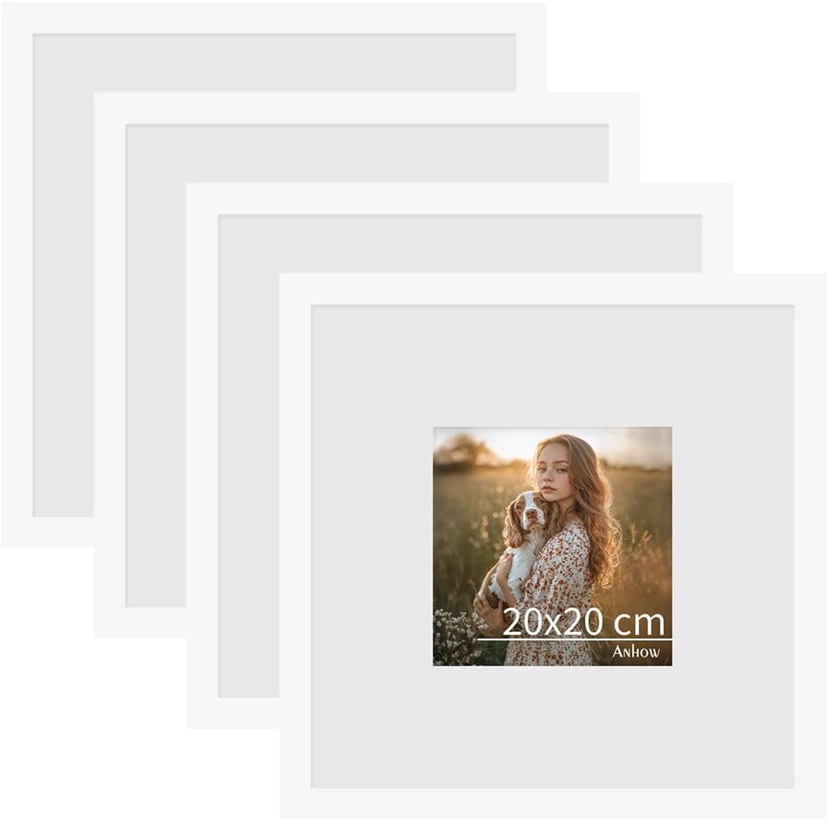 Set van 4 Foto Fotolijsten 20x20 cm Vierkant Wit