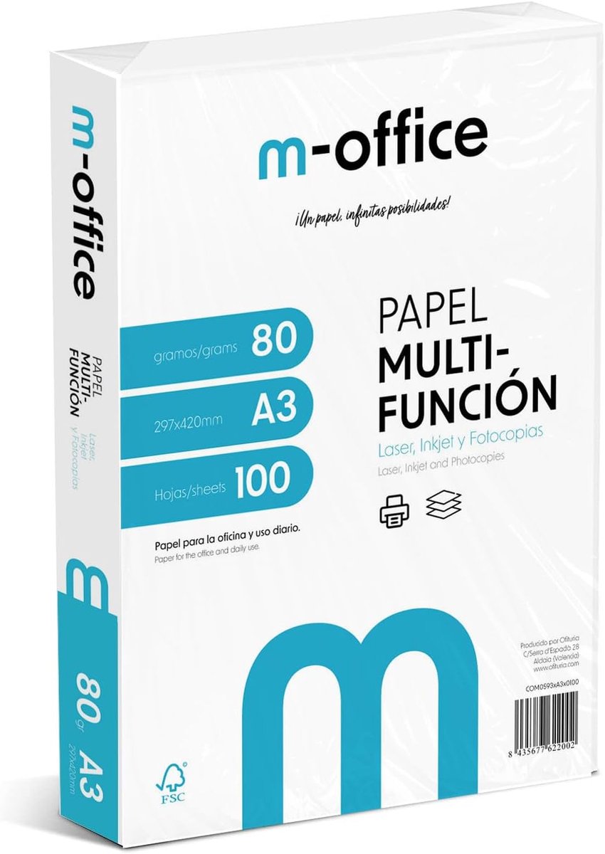 SnelShoppen - A3 Papier 80g, 100 Vellen Multifunctioneel Printpapier voor Inktjet en Laserprinters, 297x420mm, Ideaal voor Kantoor en Thuis