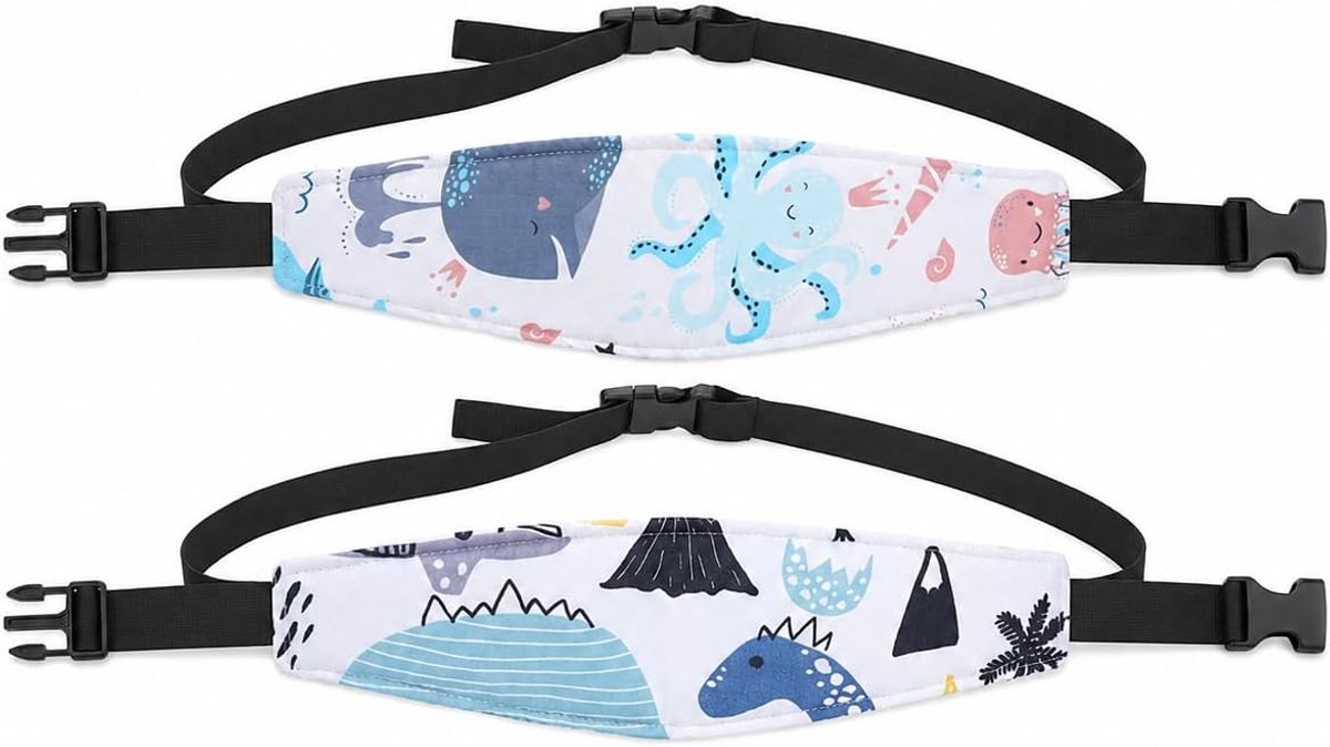 SnelShoppen - Set van 2 Auto Kinderstoel Hoofdkussens, Verstelbare Hoofdband, Ademend Polyester en Katoen, Veilige Grip Tijdens het Slapen, Gemakkelij