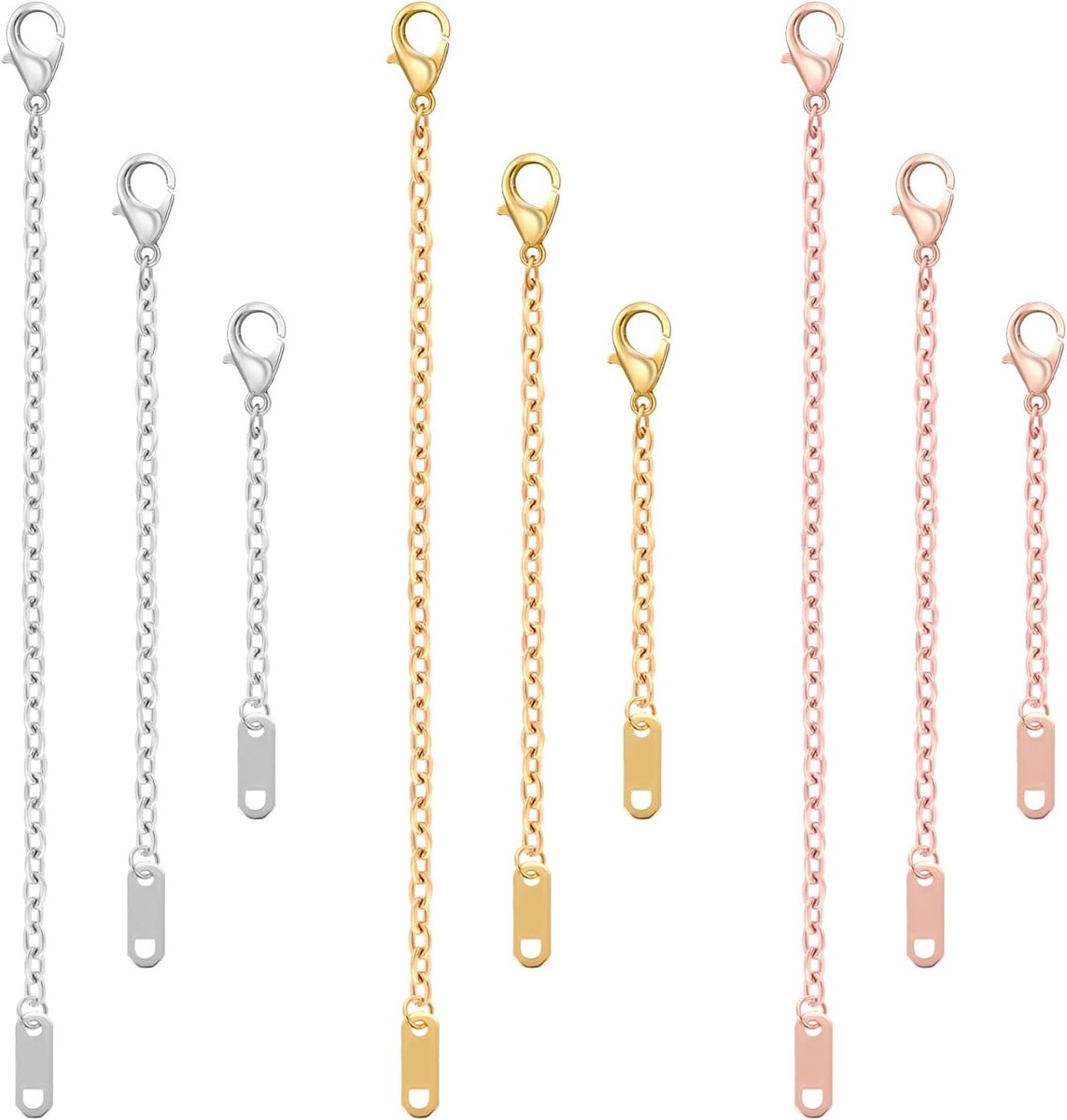 SnelShoppen - 9pcs Ankle Strap Extension, Verstelbare Stalen Keten voor Vrouwen, Kettingverlengingen voor Armbanden en Kettingen (Goud/Zilver/Roestvri