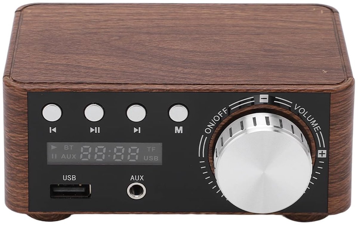 SnelShoppen - Mini 5.0 Power Amplifier 2 Kanalen 50W met USB Ingang - Stereo HiFi Digitale Versterker in Houtlook voor Feesten, Camping en Thuisgebrui