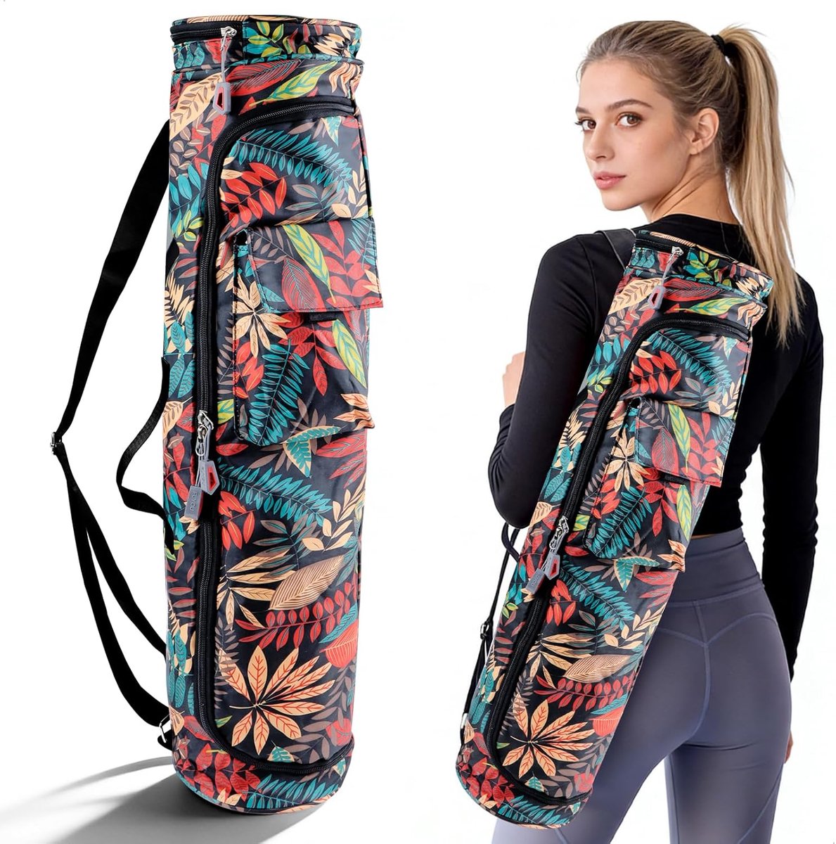 SnelShoppen - Yoga Mat Bag voor Vrouwen, Draagtas voor Yogamat met Verstelbare Schouderbanden, Canvas Sporttas voor Yoga, Pilates en Fitness, 76 cm x