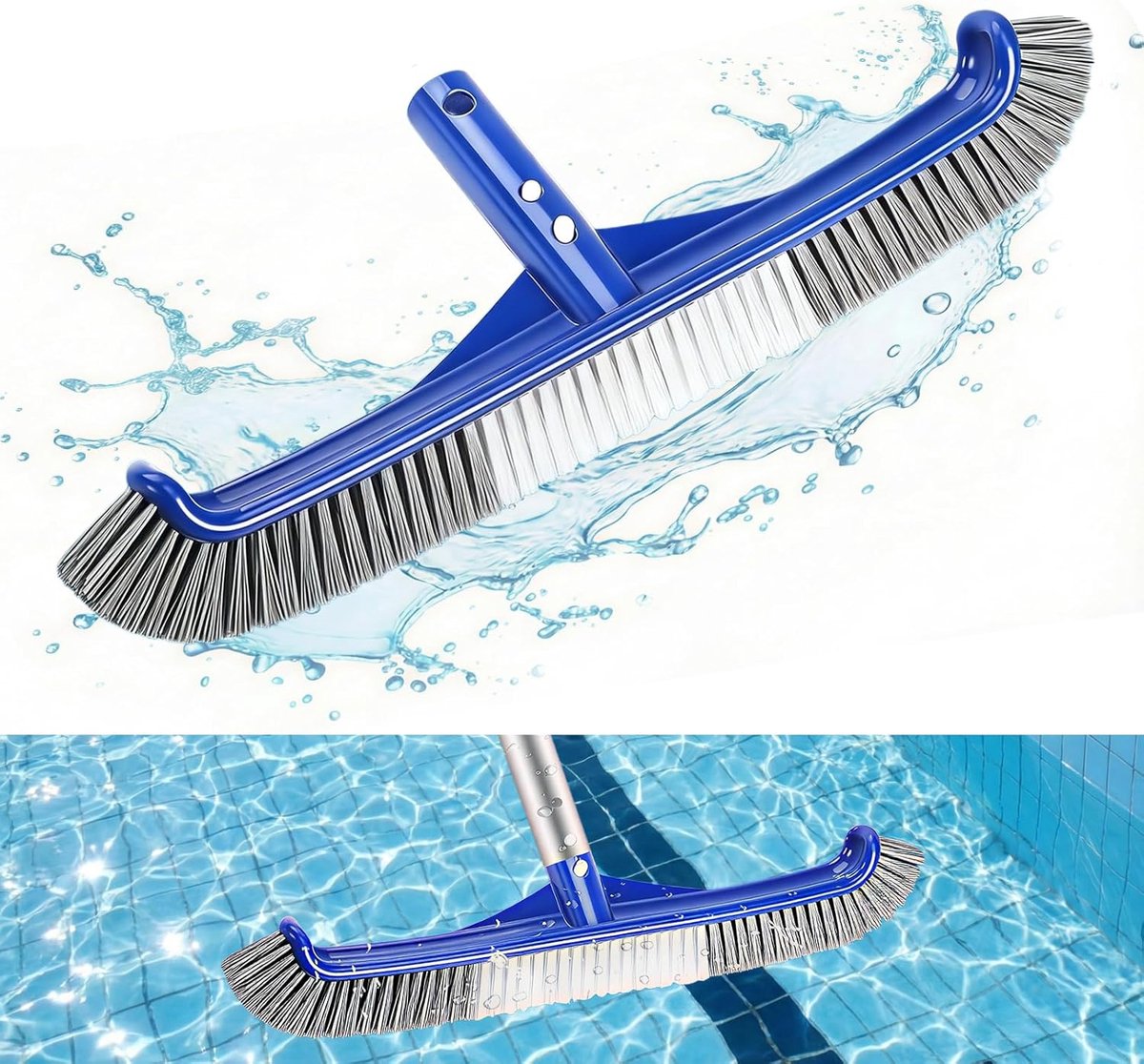 SnelShoppen - Zwembadborstel 43 cm, Ronde Nylon Borstel voor Foliepool, Zwembadbezem met EZ-clip, Onderhoudsaccessoires voor Zwembaden, Badkamers, Vlo