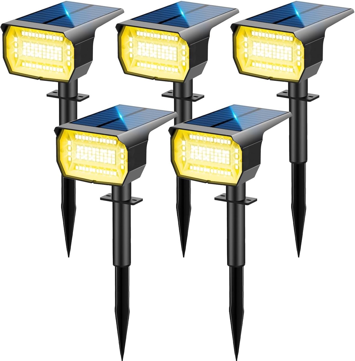 SnelShoppen - Outdoor Solar Spotlight, 5 Stuks, 72 LEDs, 3 Modi, IP67 Waterdicht, 3000 K, Wandgemonteerd, Tuinverlichting voor Patio, Tuinpad, Oprit,