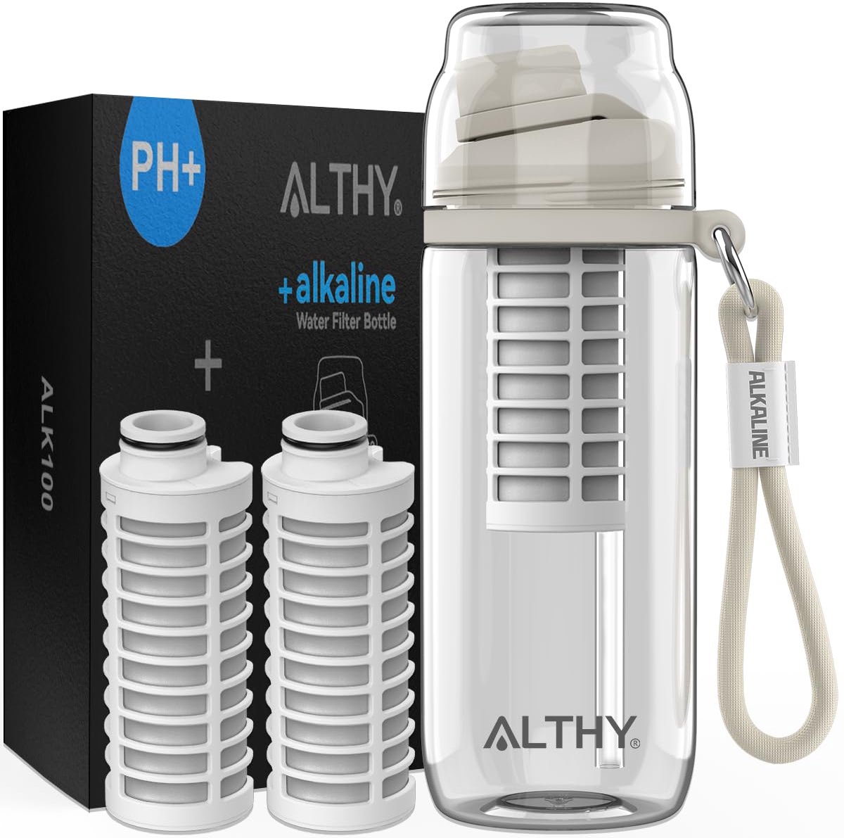 SnelShoppen - Alkaline waterfilterfles 500 ml - pH 9.5 - BPA-vrij - 3 filters inbegrepen - Mineralen en elektrolyten - Perfect voor dagelijks gebruik,
