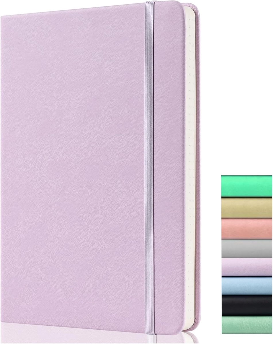 SnelShoppen - Bullet Dotted Journal A5 - Premium Hardcover Notitieboek met 120GSM Dikte, 172 Pagina's, Achterzak, Elastiek, 2 Markeringen, Lilac - Per