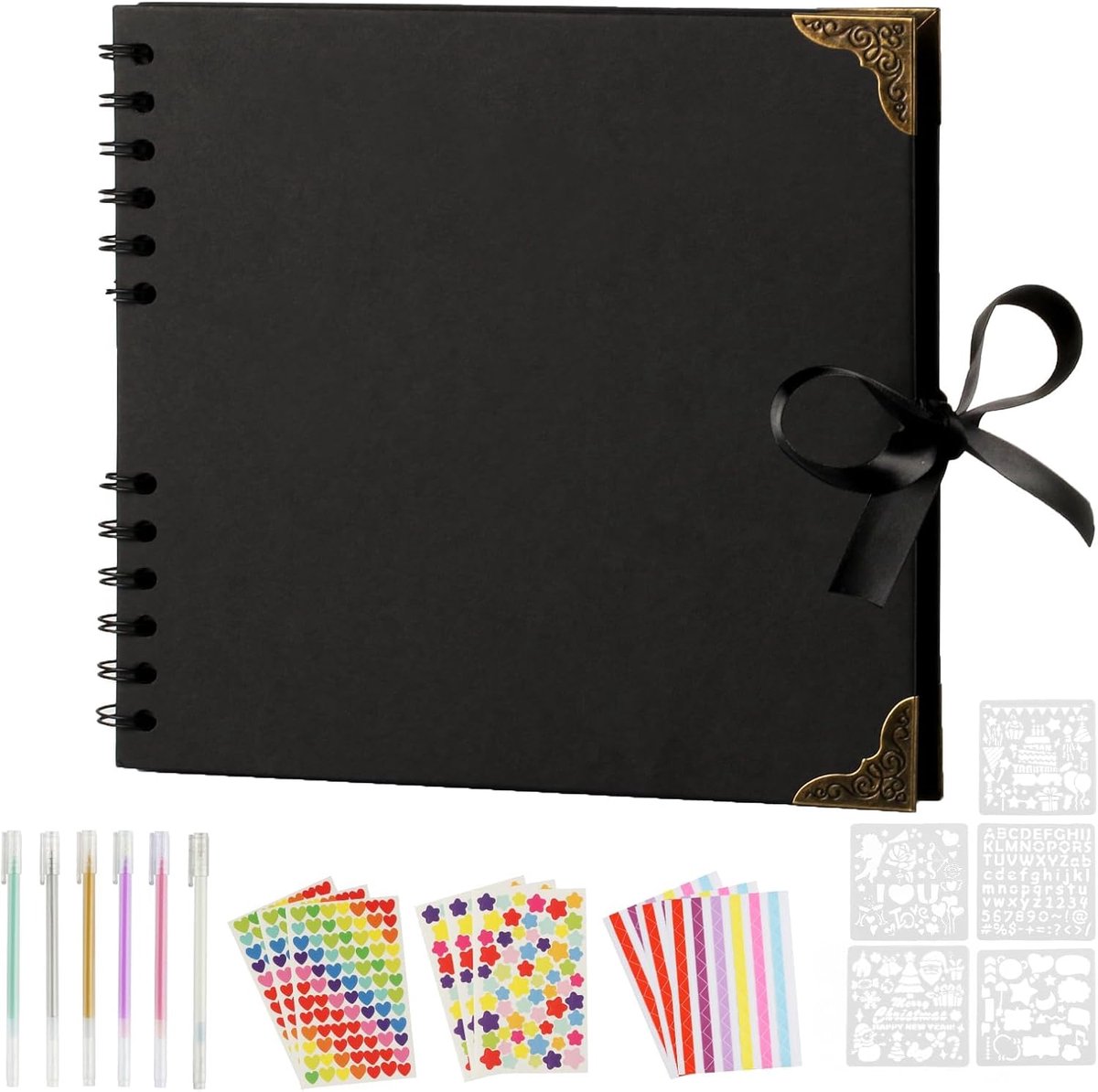 SnelShoppen - DIY Fotoalbum Scrapbook - Handgemaakt Foto Boek met 180g Kraft Papier - Perfect voor Huwelijk, Afstuderen, Feesten - Zwart - Dubbele Spi