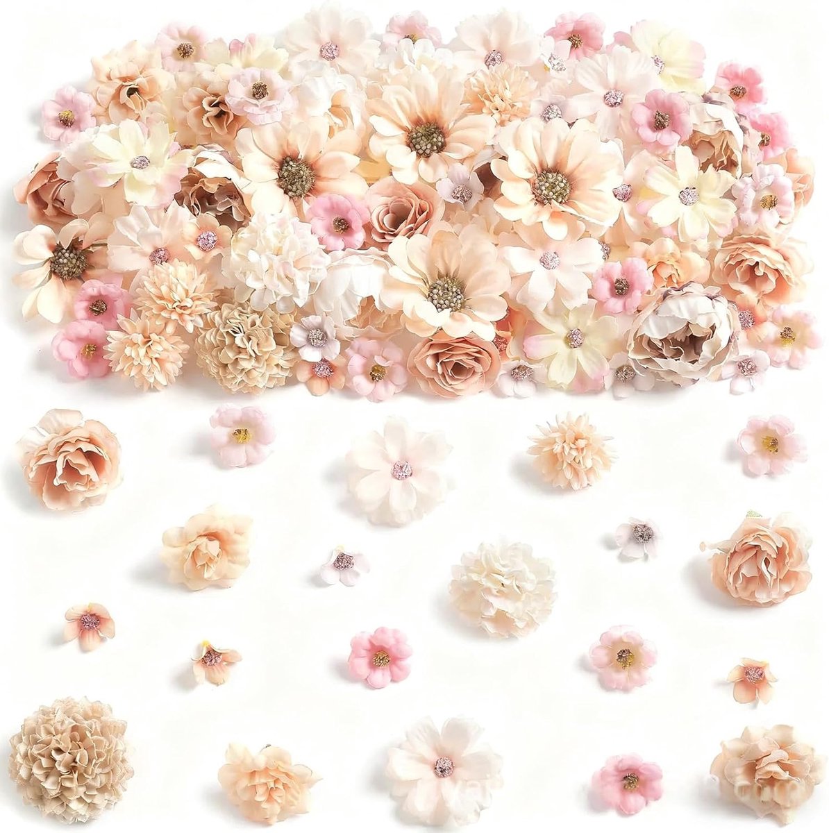 SnelShoppen - 50 Kunstbloemen voor Knutselen, Scrapbooking, Bruiloft en Feestdecoratie - Hoogwaardige Fabric, Herbruikbaar, Levendige Kleuren, 2.5-6.8