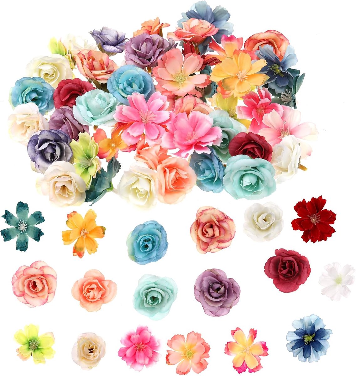 SnelShoppen - 50 Stuks Mini Kunstbloemen voor Ambachten, Decoratieve Zijde Bloemen, Kunstmatige Bloemen voor DIY, Scrapbooking, Bruiloft, Feest, Huisd