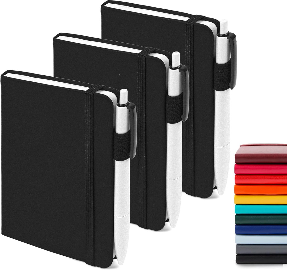 SnelShoppen - 3 Pack A6 Pocket Notebooks met Hardback Kaft, Lijn Notitieboekjes met Verdelers en Zwarte Pennen, Handige Mini Notitieblokken voor Schoo