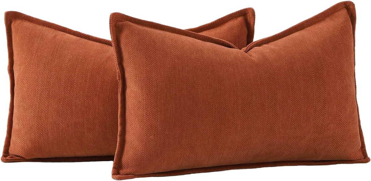 SnelShoppen - Set van 2 Woven Chenille Fringe Kussenhoezen Super Zacht Decoratieve Cushion Cover 40x60cm Rust voor Sofa en Slaapkamer