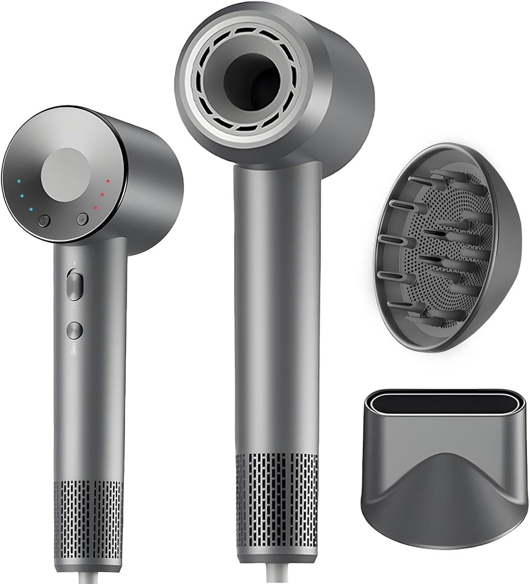 SnelShoppen - Professionele Ionen-Haardroger 110.000 omw/min, Stille 60 dB met Diffuser en Magneetmondstuk, Sneldrogend met Koude Lucht, Ideaal voor T
