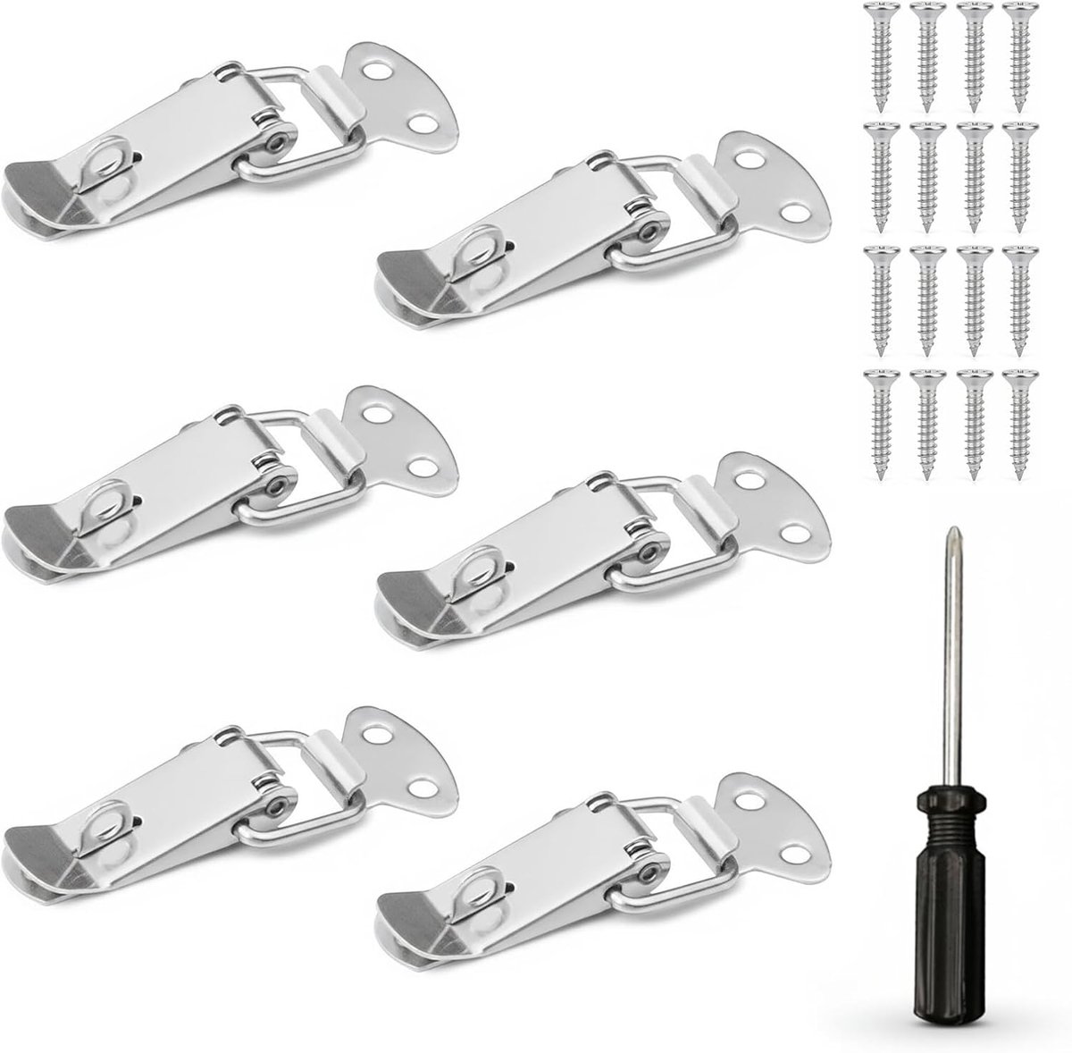 SnelShoppen - Set van 6 RVS Tension Clasps met Schroeven en Schroevendraaiers, Roestvrijstalen Rocker Spring Locks voor Gereedschapskisten, Lades en K
