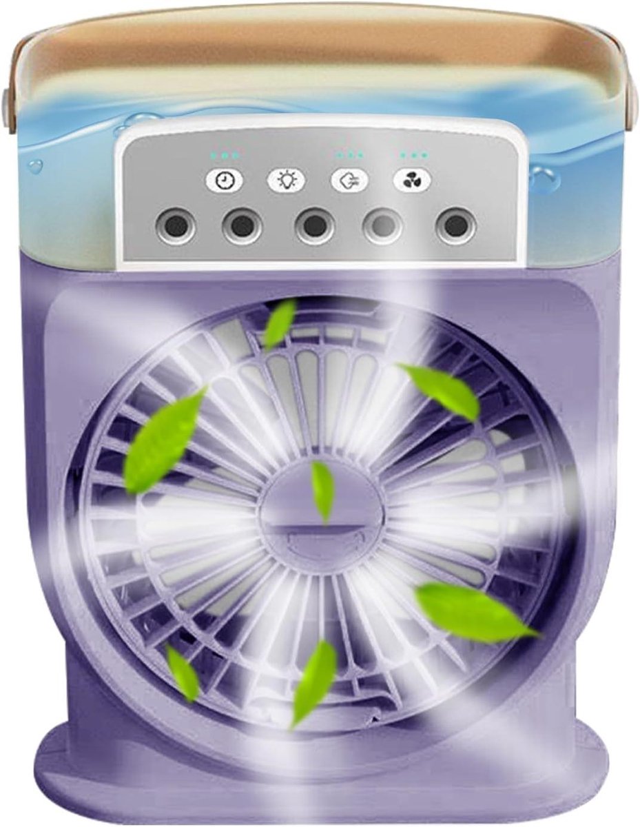 Draagbare Ventilator - Persoonlijke Koeler - Buiten Koelen - 600ml Waterreservoir - 28 x 28 cm - Paars