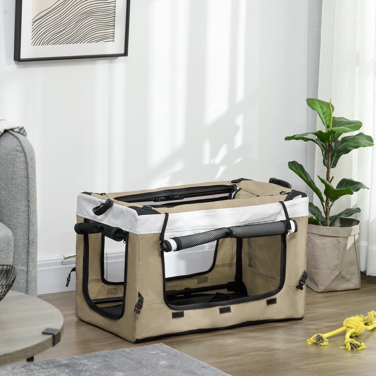 MIVRAY Dierenbuggy - Opvouwbaar Met Afneembare Draagmand - 81 x 58 x 97,5 cm - Oxford Stof - Lichtbruin - Voor Honden En Katten