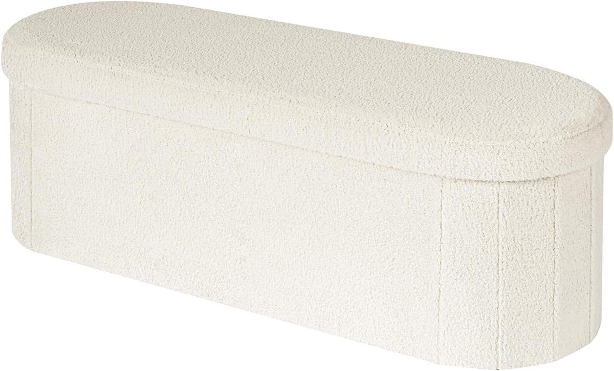 Opbergbank Zitbank - Opbergkruk Voetenbank - Ruimte Besparen - Zachte Teddystof - 110x38x38 cm - Wit