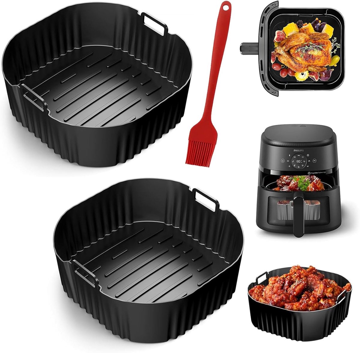 SnelShoppen - Siliconenvorm Airfryer-accessoires voor 5000 Serie XXL, 2x Bakvorm en 1 Siliconenolieborstel, Vaatwasmachinebestendig voor Keukengebruik