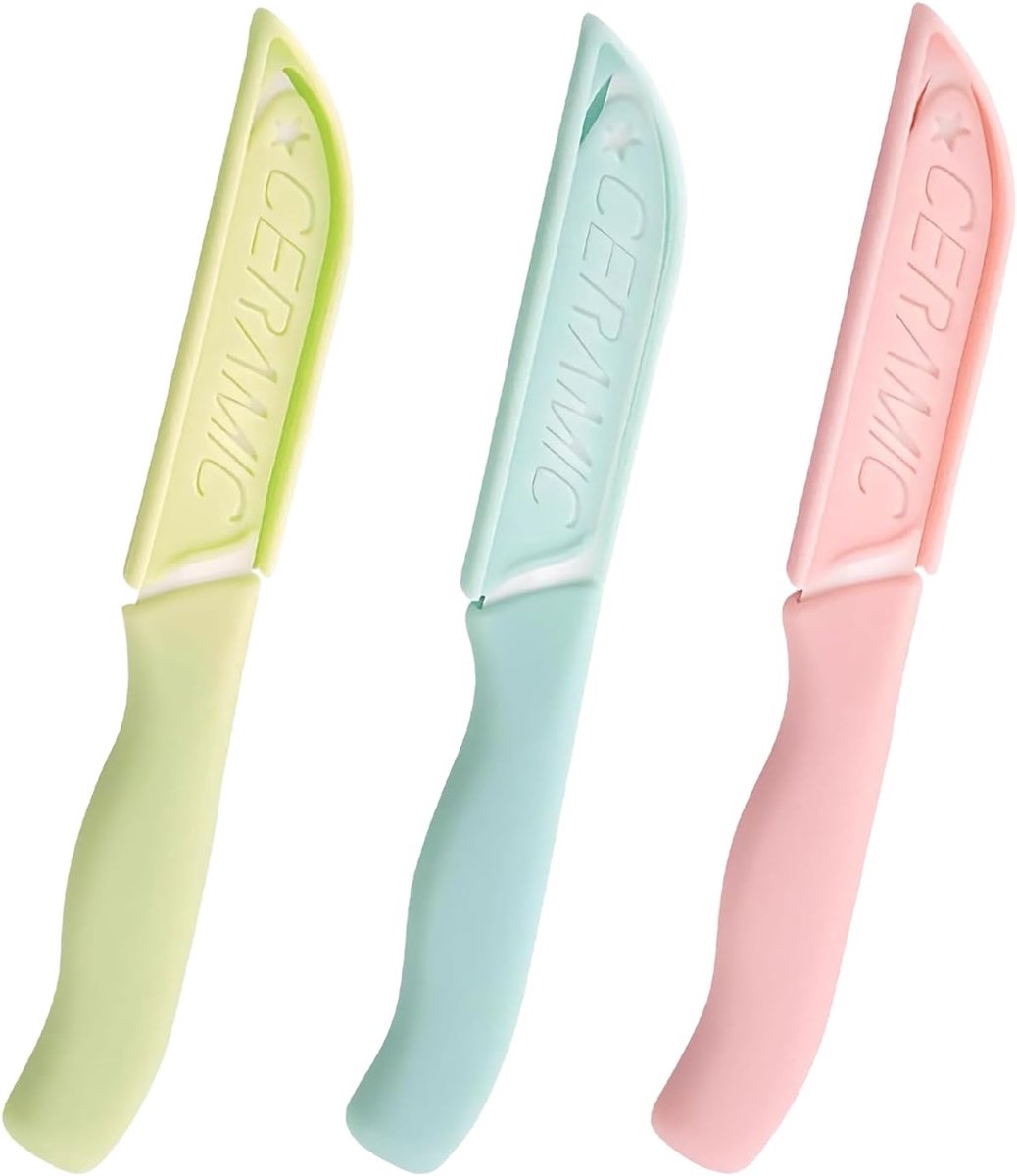 SnelShoppen - Set van 3 Keramische Schilmessen met Beschermhoes - Ergonomisch Fruitmes en Groentemes - Klein en Scherp Keukenmes voor Koken - Ideaal v
