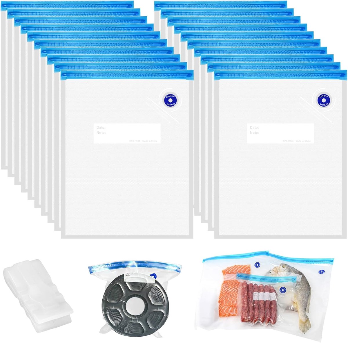 Thijox - 20 Stuks Herbruikbare Vacuümzakken 30 x 34 cm met Ventiel en Ritssluiting, BPA-Vr
