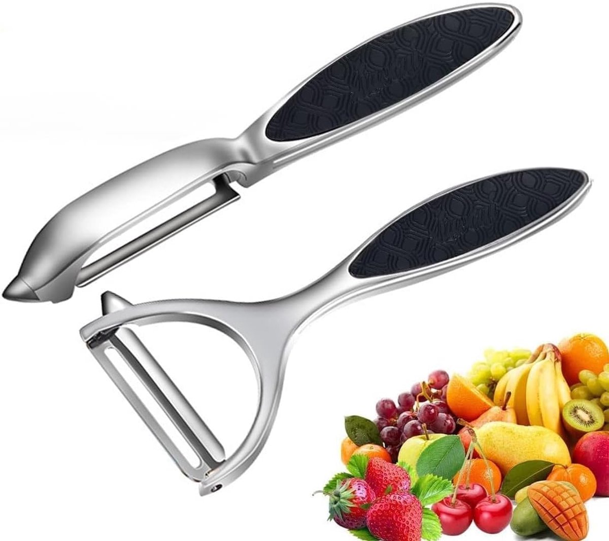 SnelShoppen - Groentenschiller RVS Dubbelzijdige Oscillerende Mes Ergonomisch Antislip Handvat 2 Stuks voor Keuken, Fruit, Wortelen, Koken