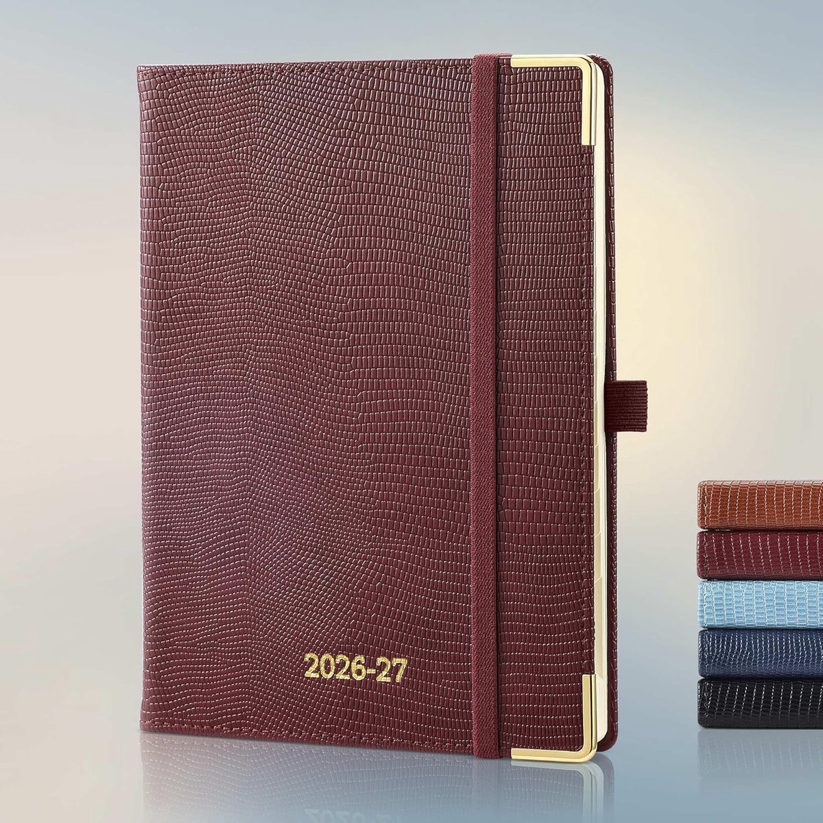 SnelShoppen - Agenda 2026 2027 A5 Weekplanner - Luxe PU-Leren Kaft - Wijnrood - 18 Maanden - Horizontale Weekoverzicht - Schoolagenda - 80 Grams Papie