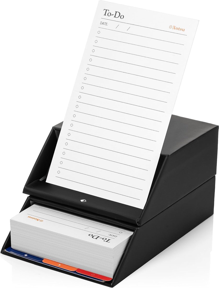 Thijox - To-Do List Card Planner Box Stand Set | 50 Opvouwbare Notecards 3x5 | Productiviteit Index Kaarthouder Organizer | Bureau Kaarthouder in Zwar