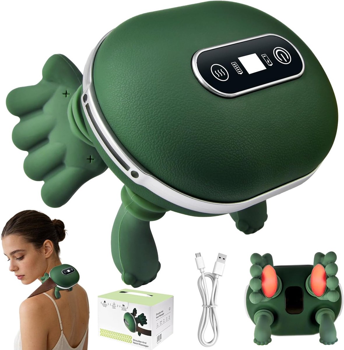 SnelShoppen - Rugmassageapparaat 4D Nekmassage met Shiatsu, Draadloos Elektrisch Massager met Warmte, 3 Standen 2 Temp, Bionisch Verwarmd Massageappar