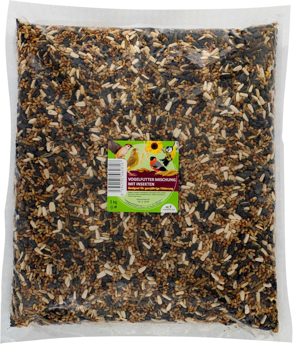 SnelShoppen - UGF Vogelvoer voor Wilde Vogels, 3 kg, Hele Jaar Door, Met Zonnebloempitten, Soldatenvliegenlarven en Meelwormpellets - Hoogwaardige Ing